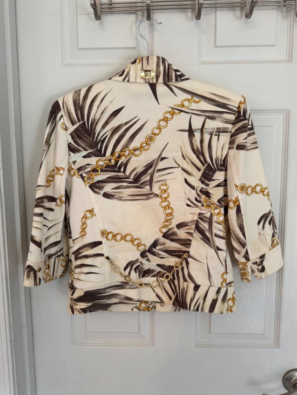 St. John Sport By Marie Gray Palm & Chain Print Jacket Zip-Up Pockets Made In US - Picture 10 of 16